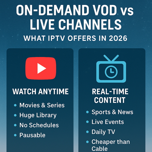 🎬 On-Demand VOD vs Live Channels: What IPTV Offers in 2026