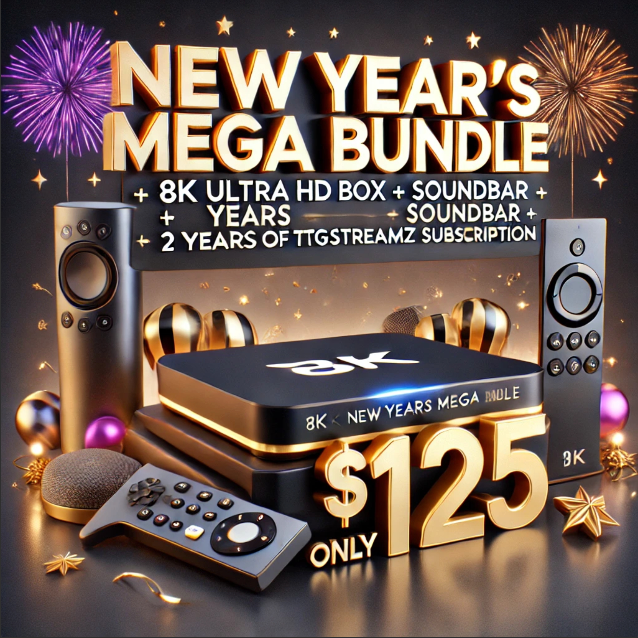 New Year’s Mega Bundle – 8K TV Box + Soundbar + 2-Year Subscription