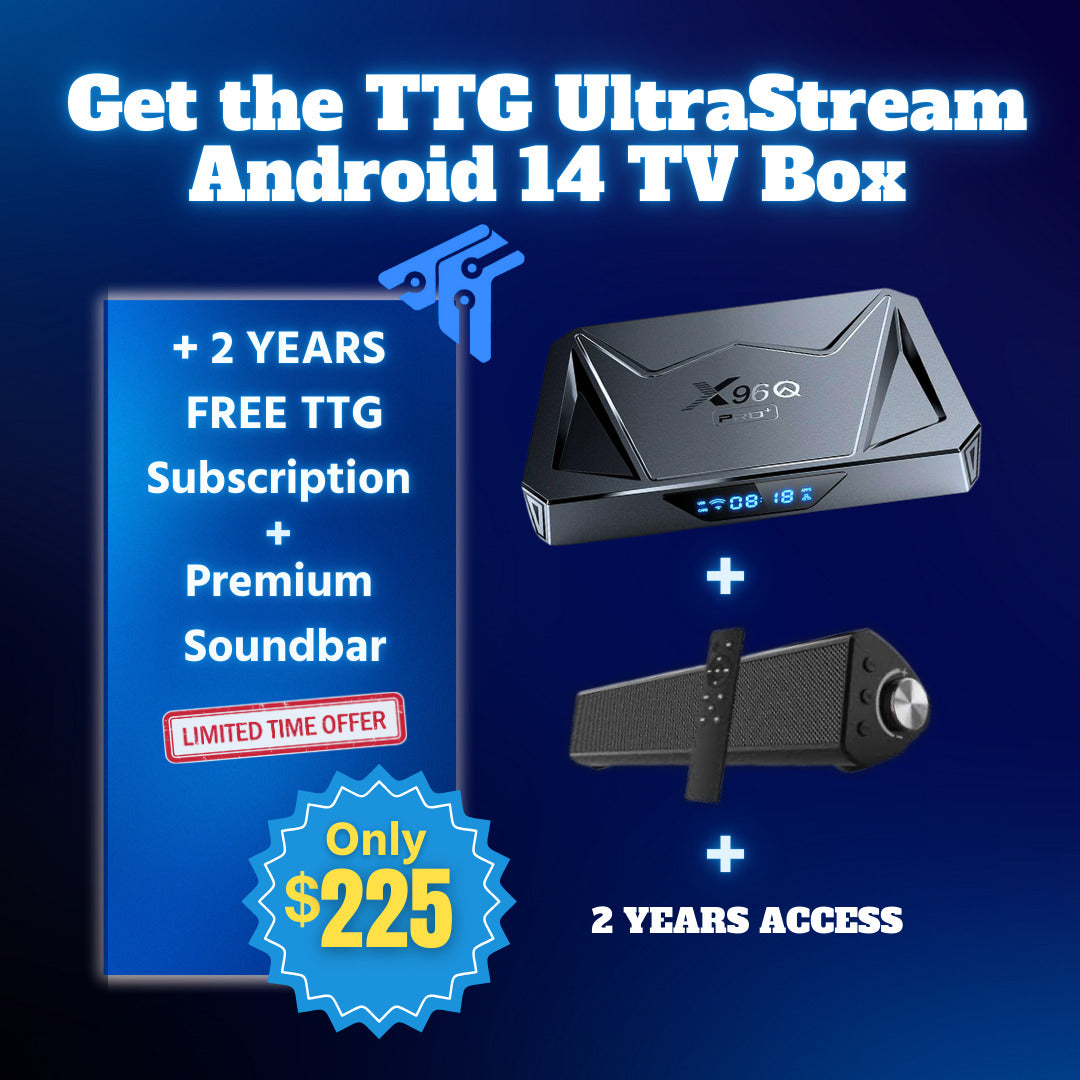 TTG UltraStream Android 14 TV Box + 2 YEARS free + Soundbar